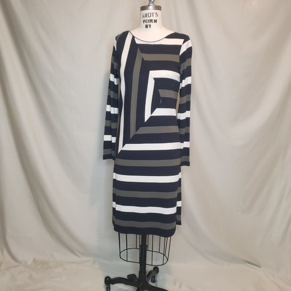 Denham Geometric Striped Dress, Size Small - Picture 7 of 9